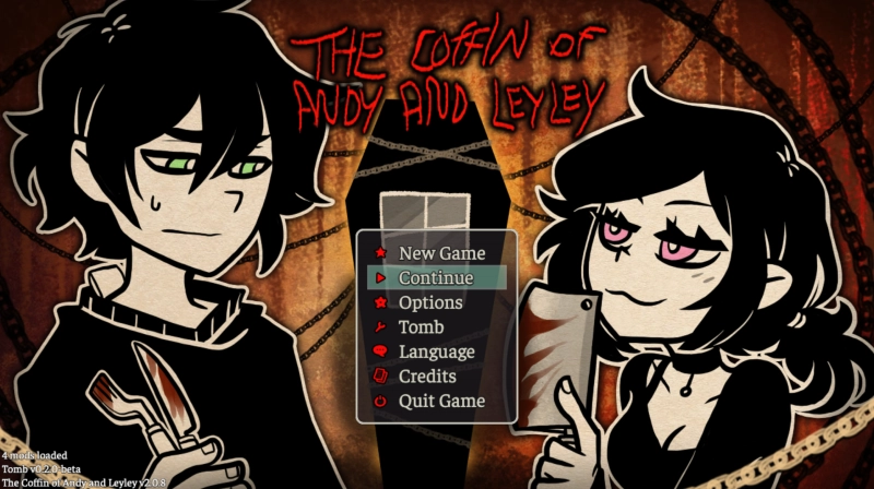 A screenshot of the main menu of The Coffin of Andy and Leyley with Tomb installed.